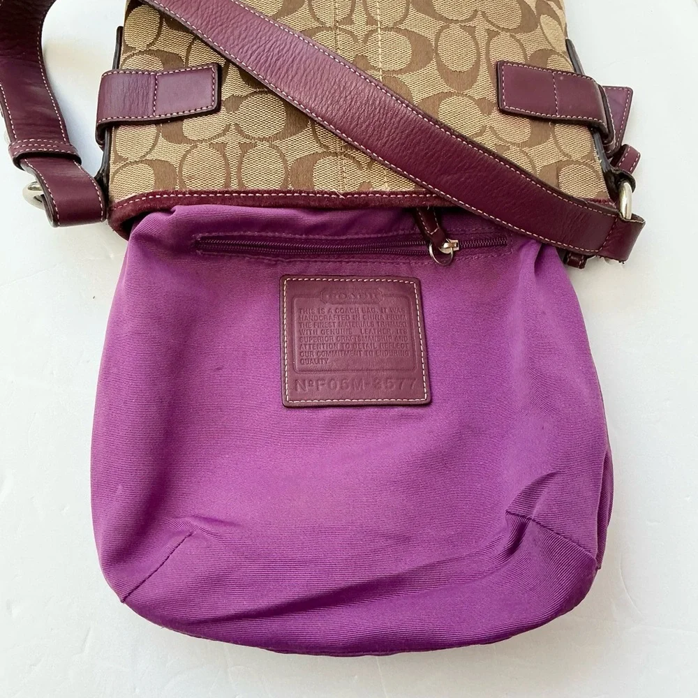 Coach Tan Signature Canvas Crossbody with Plum Leather Trim - Picture 5 of 6